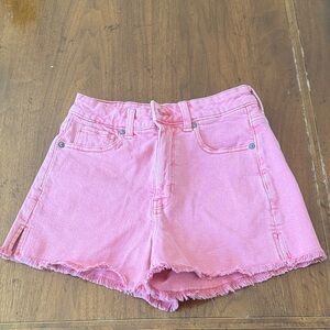 American Eagle Outfitters Pink High-Rise Frayed Denim Shorts